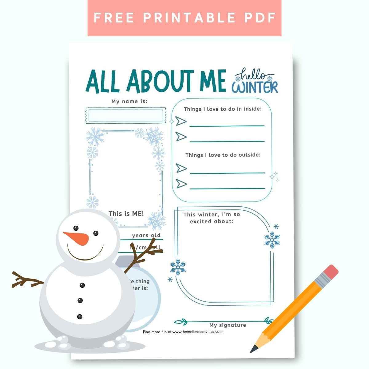 winter all about me - free printable worksheet